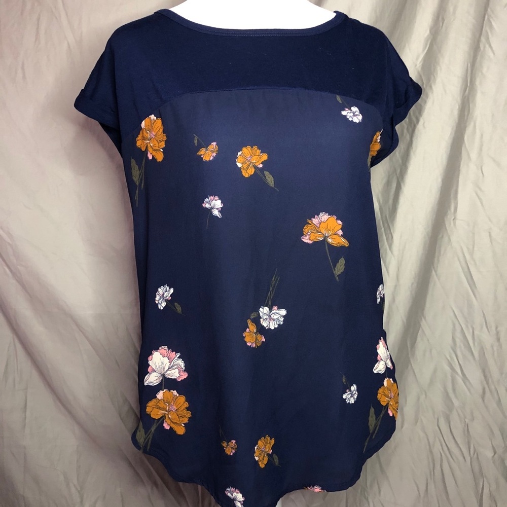 XS Rewind Dark Blue Floral Silk Shirt!